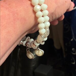 Elegant White Beaded Bracelet with Silver Accents Mrs. 215 bracelets new.